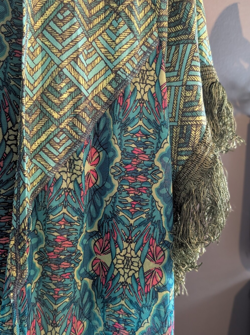 Maaji Swim Coverup Teal and Olive Boho Fringe Kimono - Picture 5 of 6